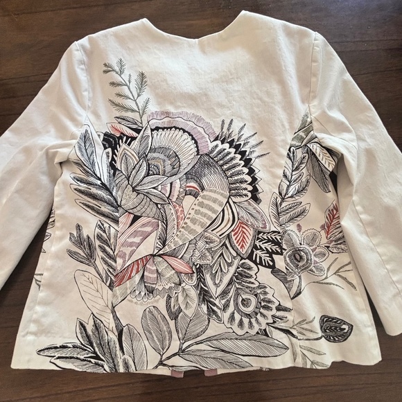 Chico's lined floral print wide 3/4 sleeve open front jacket us size 8/10 - Picture 2 of 15